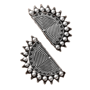Oxidised Silver Half Moon Stud Earrings
