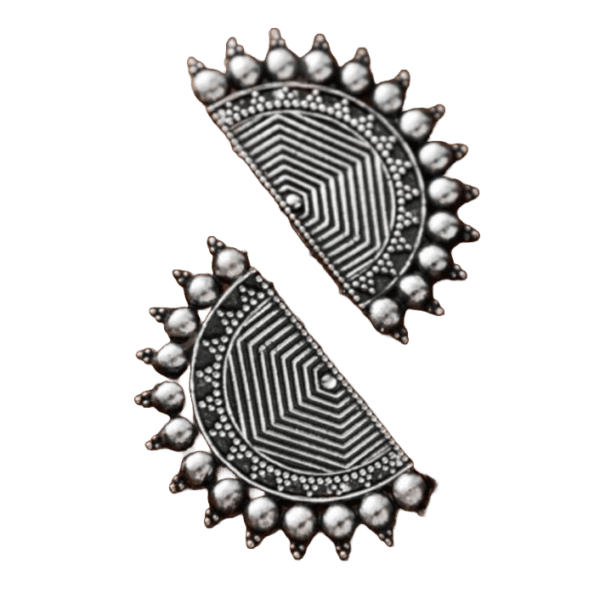 Oxidised Silver Half Moon Stud Earrings