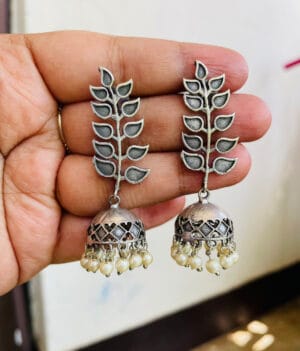 Brass Replica Leaf Shape Jhumka Earrings