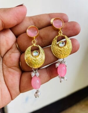 Brass Replica Monalisa Stone Earrings