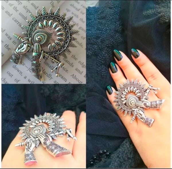 Oxidised Black Polish Adjustable Finger Ring