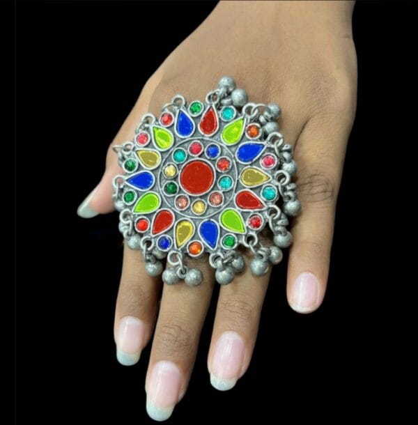 Oxidised Black Polish Afghani Adjustable Finger Ring