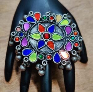 Oxidised Black Polish Afghani Adjustable Finger Ring