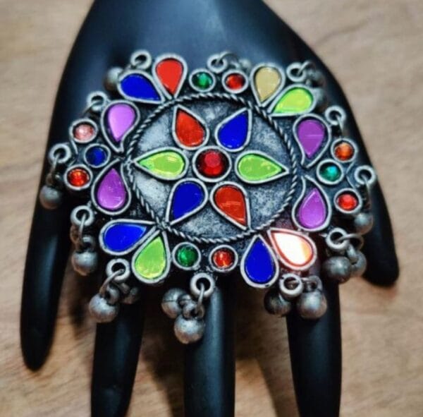 Oxidised Black Polish Afghani Adjustable Finger Ring