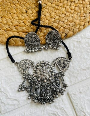 Oxidised-Blackpolish-Choker-Necklace-Set