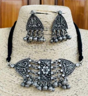Oxidised-Blackpolish-Choker-Necklace-Set