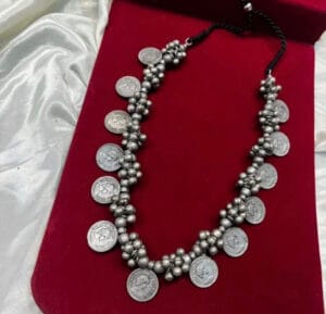Oxidised-Blackpolish-Coin-Necklace-With-Ghungroo