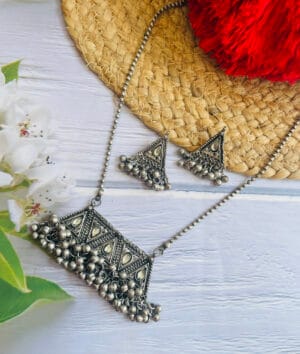 Oxidised Blackpolish Long Necklace Set