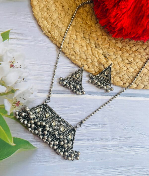 Oxidised Blackpolish Long Necklace Set
