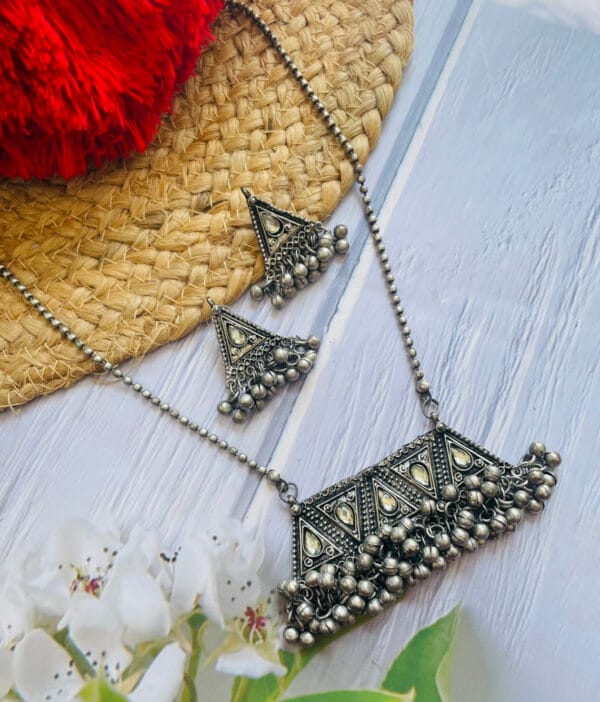 Oxidised Blackpolish Long Necklace Set