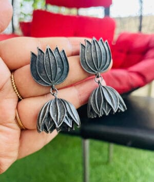 Oxidised-Blackpolish-Lotus-Jhumka-Earrings