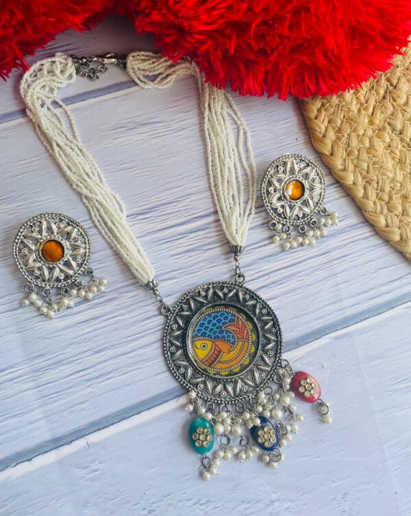 Oxidised-Blackpolish-Madhubani-Pearl-Necklace-Set
