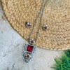 Oxidised Brass Replica Monalisa Stone Necklace Set