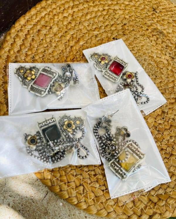Oxidised Brass Replica Monalisa Stone Necklace Set