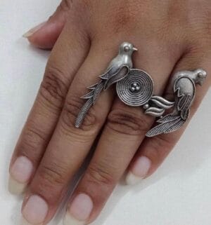 Oxidised Silver Bird Shaped Adjustable Finger Ring