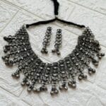 Oxidised Black Polish Ghungroo Necklace Set with Earrings