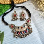 Oxidised-Blackpolish-Meenakari-Necklace-Earrings-Set