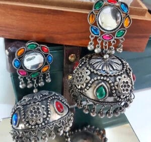 Oxidised-Blackpolish-Stone-Jhumka