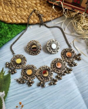 Oxidised-Mirror-Choker-Necklace-Set