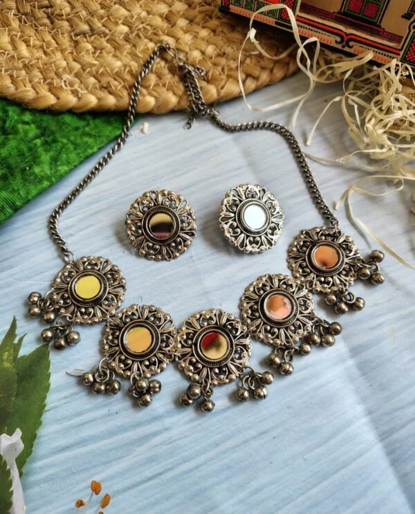 Oxidised-Mirror-Choker-Necklace-Set