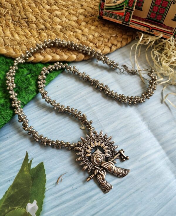 Oxidised-Silver-Krishna-Flute-Long-Necklace