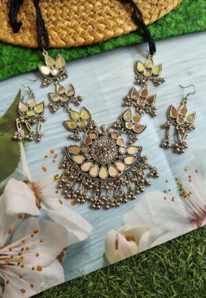 Oxidised-Silver-Mirror-Necklace-Set