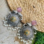 brass-replica-monalisa-stone-earrings-baby-pink