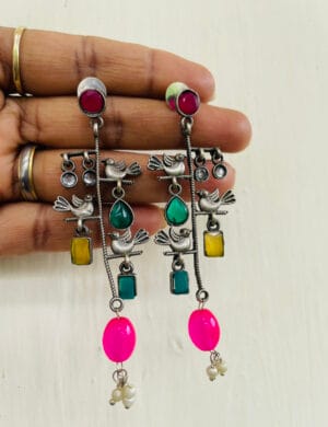 brass-replica-monalisa-stone-earrings-multi-color