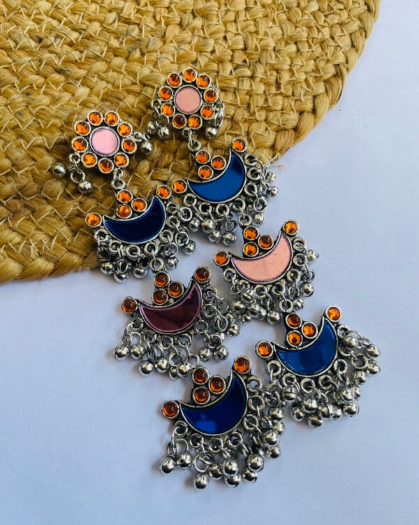 oxidised-afghani-mirror-earring-multi-blue