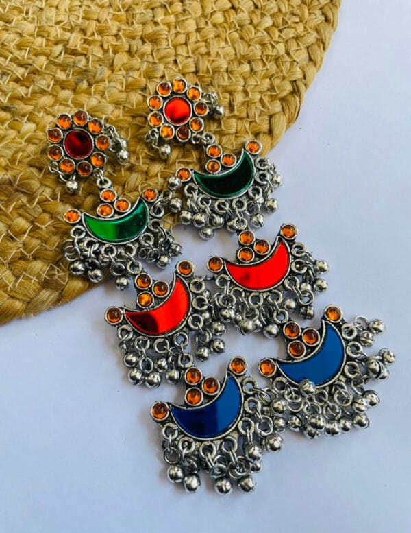 oxidised-afghani-mirror-earring-multi-pink