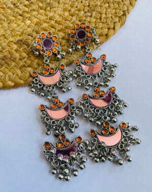oxidised-afghani-mirror-earring-pink
