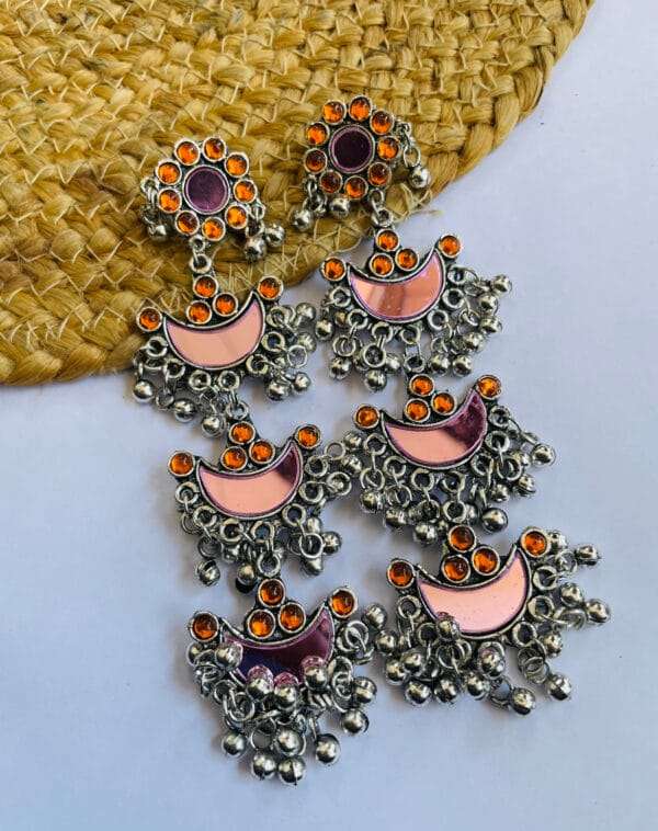 oxidised-afghani-mirror-earring-pink