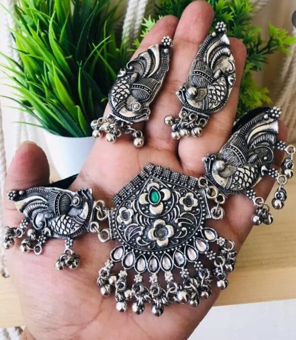 oxidised-blackpolish-choker-necklace-set