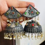 oxidised-blackpolish-kundan-jhumka