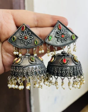 oxidised-blackpolish-kundan-jhumka