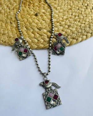 brass-replica-monalisa-stone-chain-pendant-set-with-earring