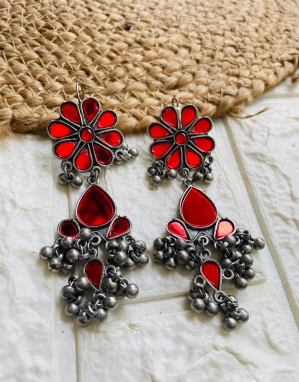 oxidised-blackpolish-afgani-mirror-earrings-red