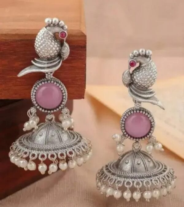 brass-silver-replica-monalisa-stone-jhumka-3