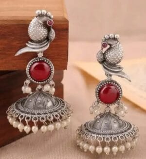 brass-silver-replica-monalisa-stone-jhumka