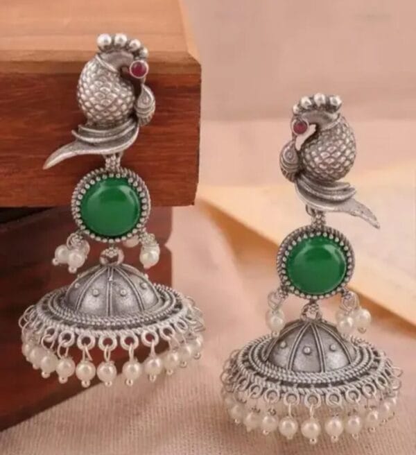 brass-silver-replica-monalisa-stone-jhumka-4