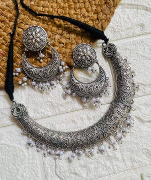 brass-silver-replica-necklace-set-with-earrings