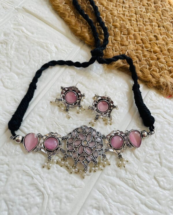 brass-silver-replica-monalisa-choker-necklace-set-baby-pink brass-silver-replica-monalisa-choker-necklace-set-baby-pink