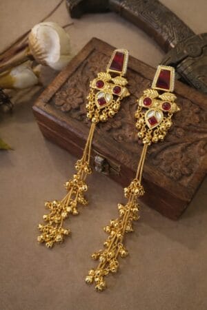 royal-brass-gold-plated-kashmiri-long-earring-red