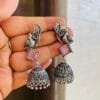 german-silver-jhumka-with-monalisa-stone-baby-pink
