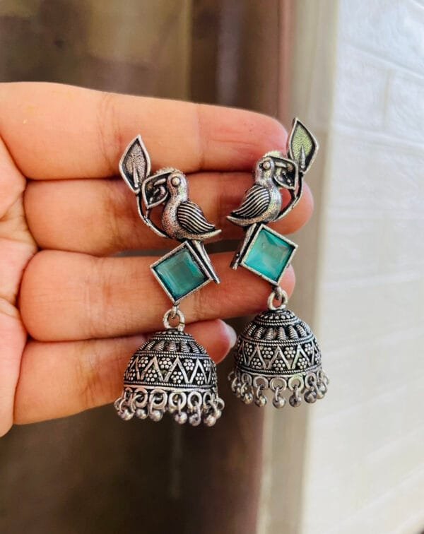 german-silver-jhumka-with-monalisa-stone-sea-green